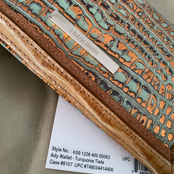 Brahmin LKNW Turquoise Tiete Ady Wallet Melbourne Leather Gold Croc - Picture 3 of 11